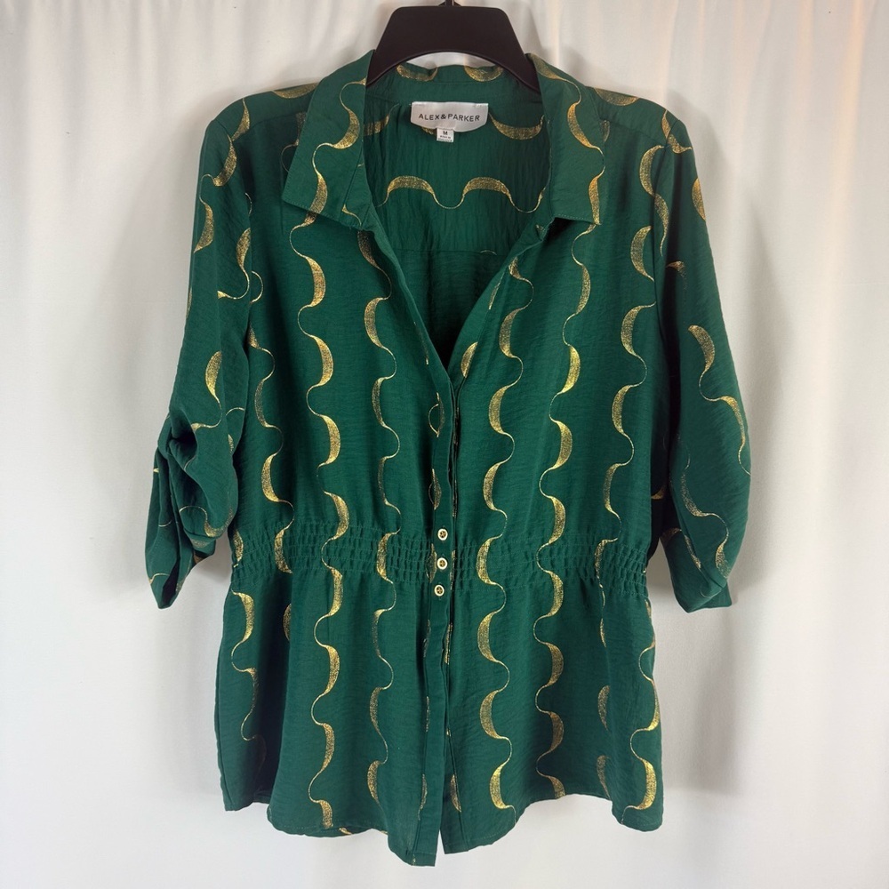 Alex & Parker Emerald And Gold Patterned Blouse S… - image 1